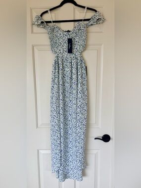 Lulus Lush Easy on the Eyes Floral Print Off-the-Shoulder Dress NWT M